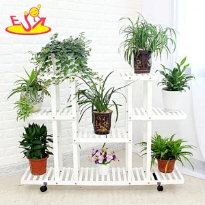 Custom white wood flower 3-tier pot display shelf for garden W08H112B