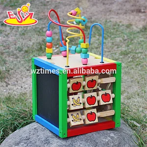 wholesale wooden cubic wire bead children wooden cubic wire bead colorful wooden cubic wire bead W11B060
