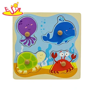New design educational farm wooden knob puzzles for baby W14M149