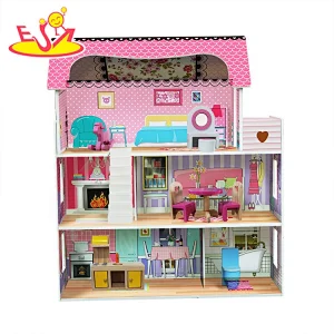 Best design pink wooden miniature dollhouse with 3 tiers W06A380B Wenzhou  Times Arts&crafts Co., Ltd.