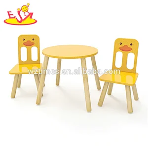 Wholesale cheap Kindergarten cartoon duck painted wooden table and chairs for kids W08G236