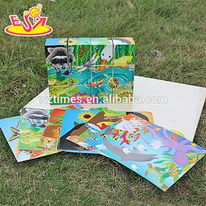 Wholesale interesting wooden cartoon pattern cube jigsaw puzzle toy for kids W14F045