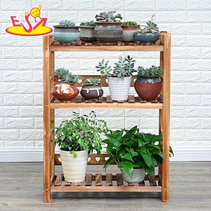 Top sale 3 tier wooden flower pot shelf for wholesale W08H106