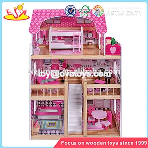 Venta al por mayor niños especiales de madera enorme casa de muñecas de juguete estilo moderno niños de madera enorme casa de muñecas W06A229