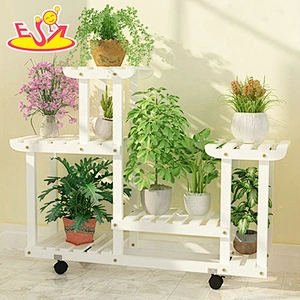 Best design modern style 4-tier wooden white plant stand with wheels W08H117C