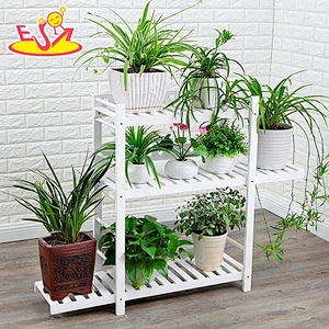 Top sale white three layers wooden indoor corner plant stand for garden decoration W08H109B