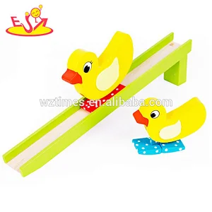 wholesale funny yellow duck wooden slot toy for baby W04E006
