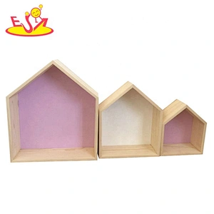 New design wooden decorative wall shelves with house shape W08C286B