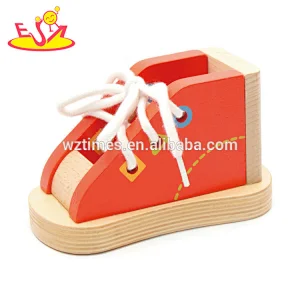 New Hottest educational wooden lacing shoe toy for teaching kids to tie shoes W11E069