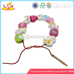Wholesale DIY beautiful wooden big beads toy funny baby wooden string big beads toy W11E007