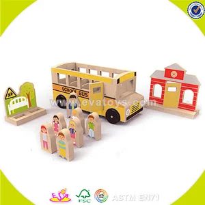 wholesale children wooden bus station toy, top quality wooden bus station toy, role play toy kids wooden bus station toy W04B020