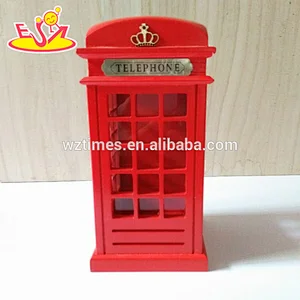 Wholesale high quality wooden piggy bank cans telephone booth shape wooden piggy bank cans W02A265