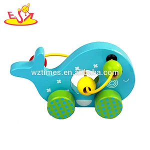 Wholesale educational games toddlers wooden whale toy bead car W11B148
