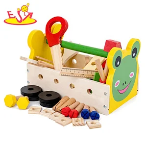 New design frog pattern kids wooden tool box set for pretend play W03D127