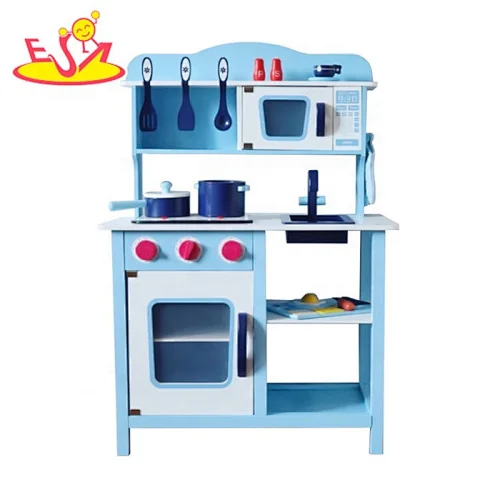 2019 Newly released electronic stove blue wooden play kitchen set for children W10C045