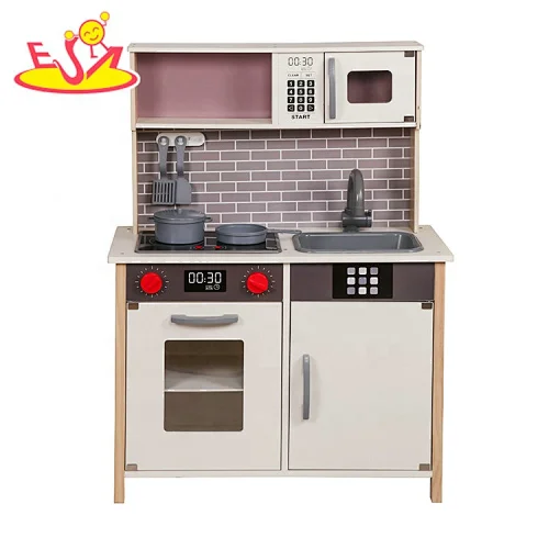 2020 New arrived boys wooden toy kitchen set with electronic stove W10C528