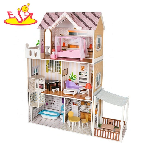 Classic girls 3 floors wooden loving family dollhouse with garden W06A412