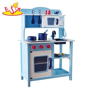 2019 Newly released electronic stove blue wooden play kitchen set for children W10C045