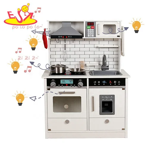 New design white kids wooden kitchen toys with lights W10C493B
