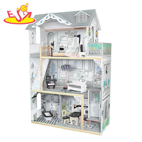 2020 New arrived girls big wooden dollhouse for pretend play W06A400