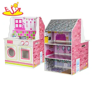 2020 New arrived 2in1 wooden miniature dollhouse kitchen for girls W06A383