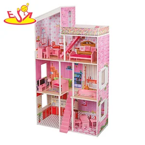 Classic girls 3 floors wooden loving family dollhouse with garden W06A412