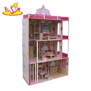 Hot selling role play pink wooden doll dream house for kids W06A407