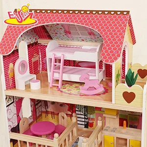 2020 Ready to Ship children wooden led doll house with pool W06A333E