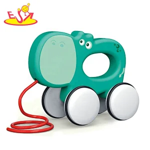 high quality mini wooden hippo pull toy for baby W05B199