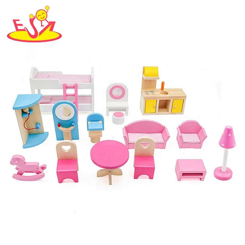 2020 Ready to Ship children wooden led doll house with pool W06A333E