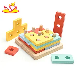 Customize colored wooden geometric shape blocks for kids W13D265