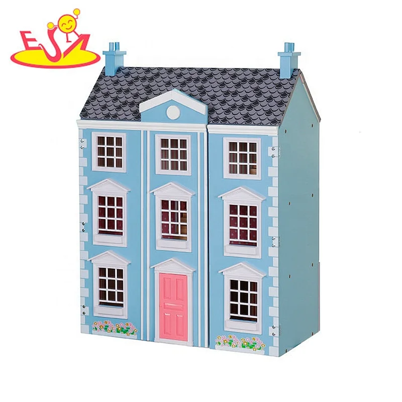 New hottest blue wooden georgian dolls house kits for children W06A419