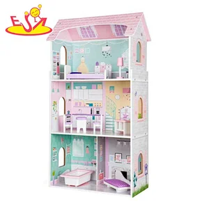 Customize pink wooden doll house set for girls W06A398