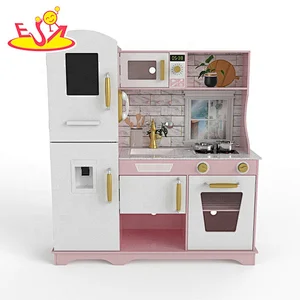 Customize pink wooden play toy kitchen with refridgerator W10C597E