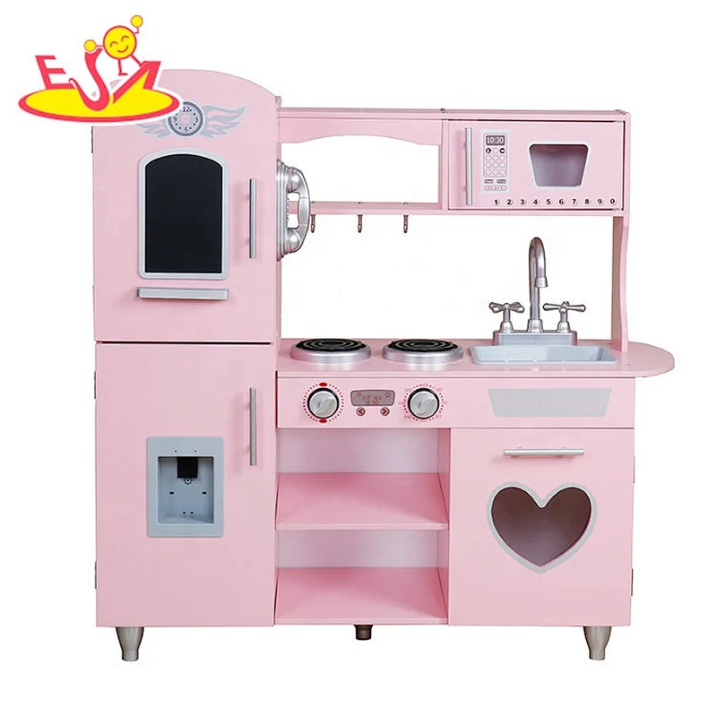 Ready to ship pink wooden toys kitchen play set for girls W10C566