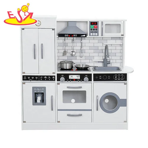 New sale kids white wooden kitchen toy set with lights and sounds W10C493G