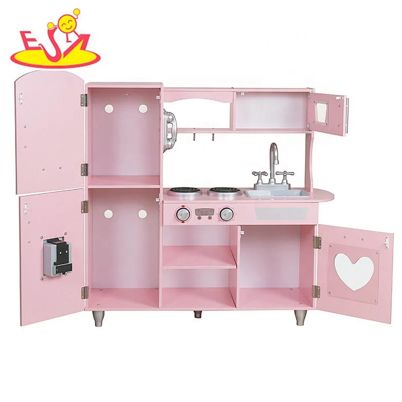 Ready to ship pink wooden toys kitchen play set for girls W10C566