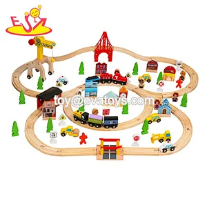 Customize educational  100PCS Wooden railway train set for kids W04C080D