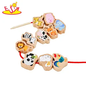 Wholesale multi-function animal blocks puzzle wooden threading toy for toddlers W11E158