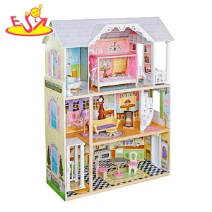 On sale simulation play wooden princess doll house for girls W06A418