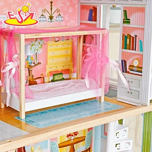 On sale simulation play wooden princess doll house for girls W06A418