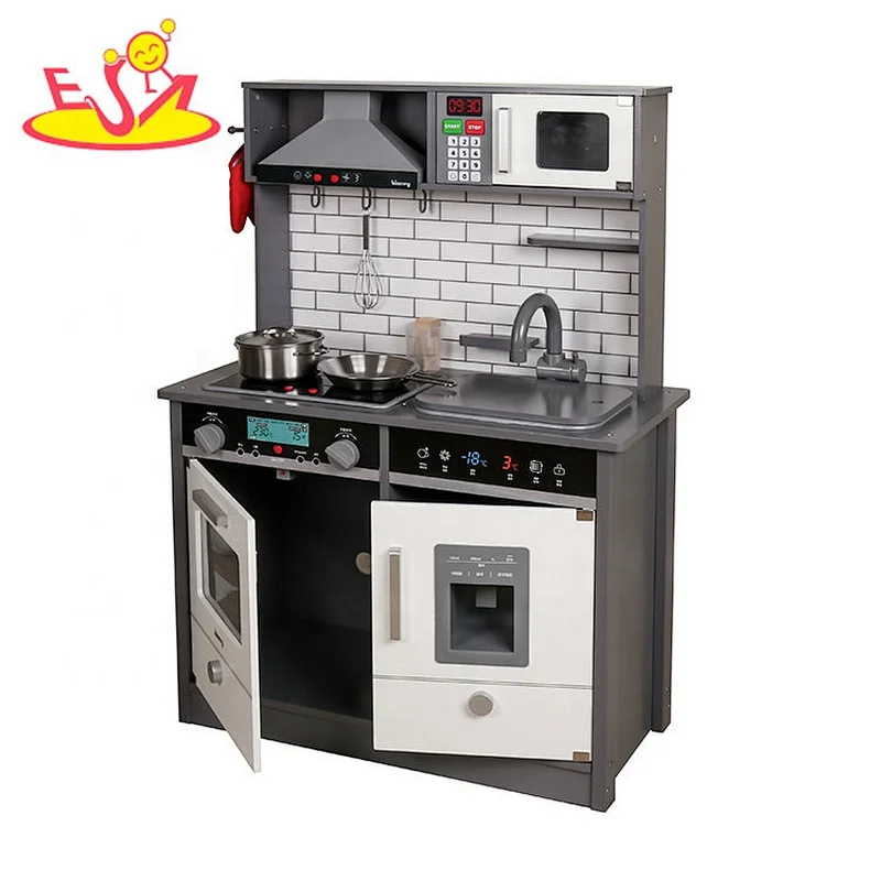 New arrival gray wooden kids play kitchen with sounds W10C493