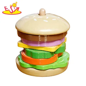 2021 Popular wooden stacking colorful hamburger toys designed for kids W10B380