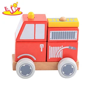 Wooden fire engine truck toy set city rescue vehicle fireman kits for kid's toys W04A532