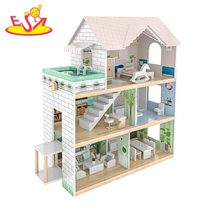Factory Customize girls miniature wooden doll house with elevator W06A470