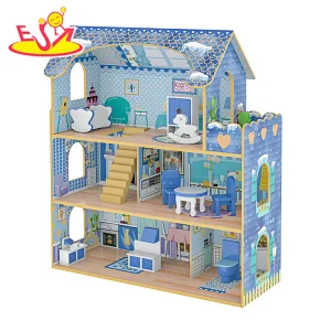 2022 Classic 3 floors Girls Petend Role Play Game Kids Wooden Doll House Toys For Children W06A380F
