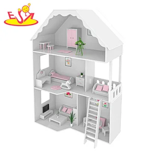 Casa de muñecas blancas de madera para niños de varios pisos con escaleras w06a460