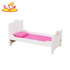 Customize miniature white wooden doll furniture bed for children W06B133