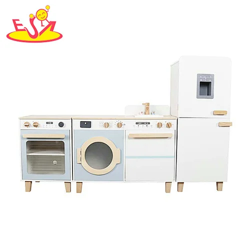 2022 New 3 in 1 large pretend cooking wooden play kitchen with refrigerator W10C716