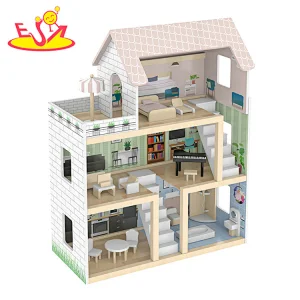 2022 Neu Angekommen Pretend Play DIY Kinder Holz Puppenhaus Spielzeug für Mädchen W06A413E